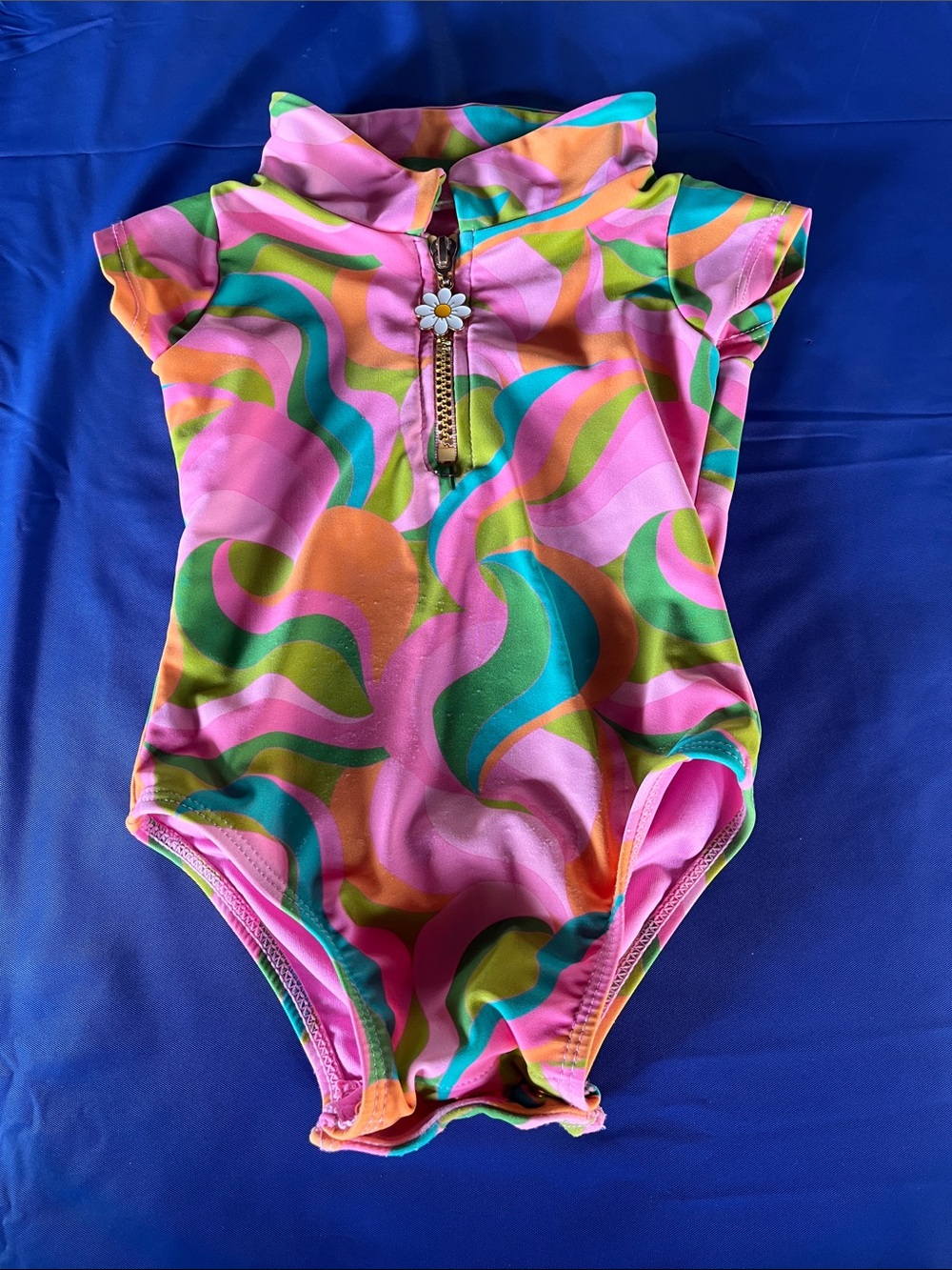 Girls' Pink Multicolor Swirl One-Piece Rash Guard Swim Suit